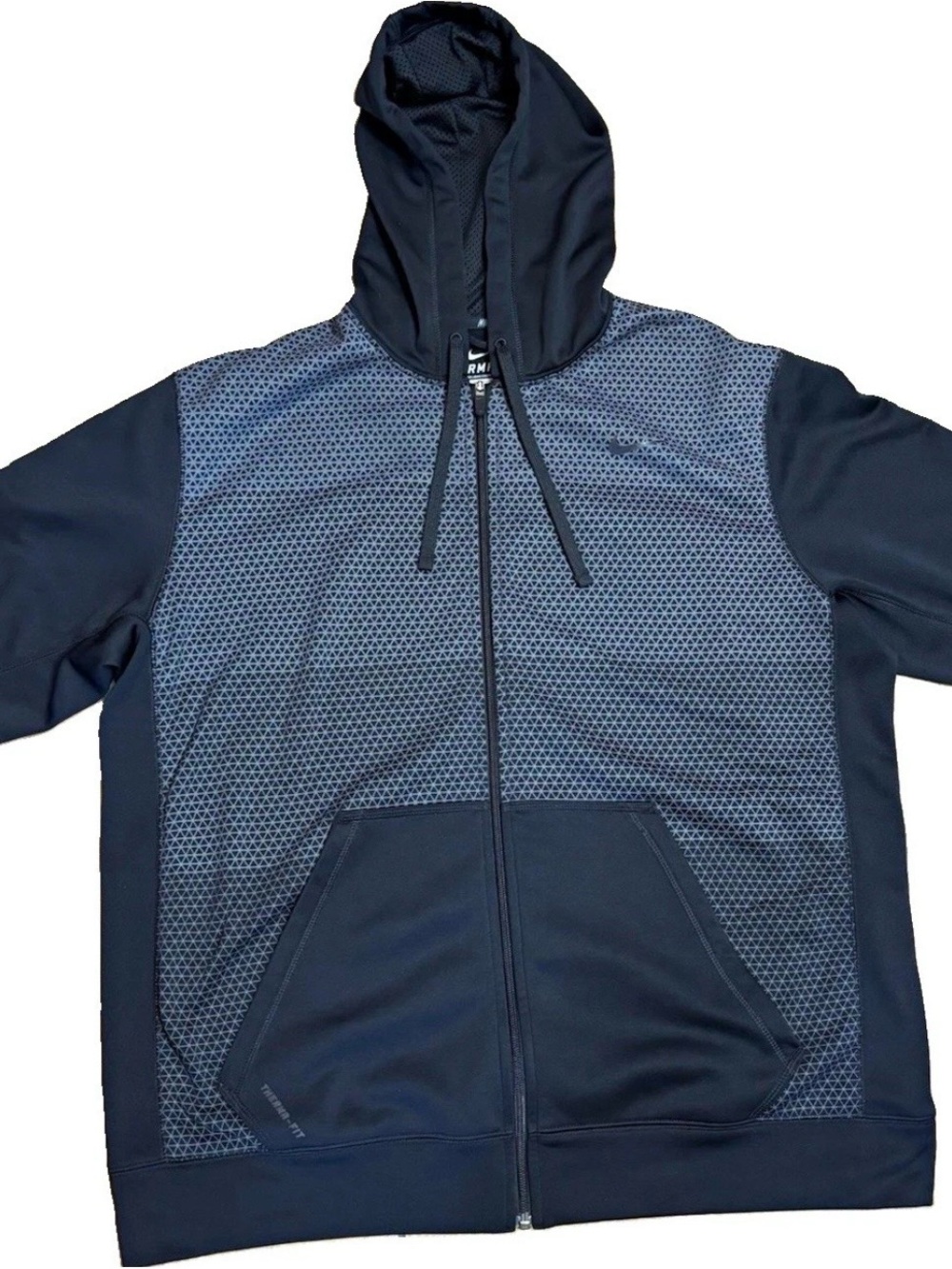 Nike Therma-FIT Full Zip Hooded Fleece by Hoodie Black Gray Geometric Men’s XL🔥